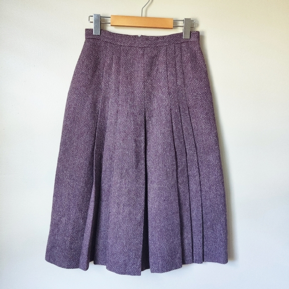 Vintage Tweed Pleated Skirt Dark Purple 10